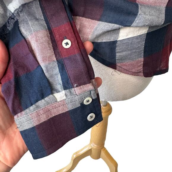 PAIGE Neve Button-Down Plaid Shirt  Burgundy Size SMALL NWT - Picture 5 of 13